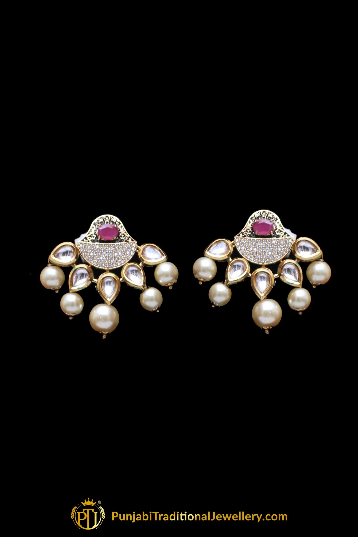 Red Kundan Meena Necklace Set By Punjabi Taditional Jewellery