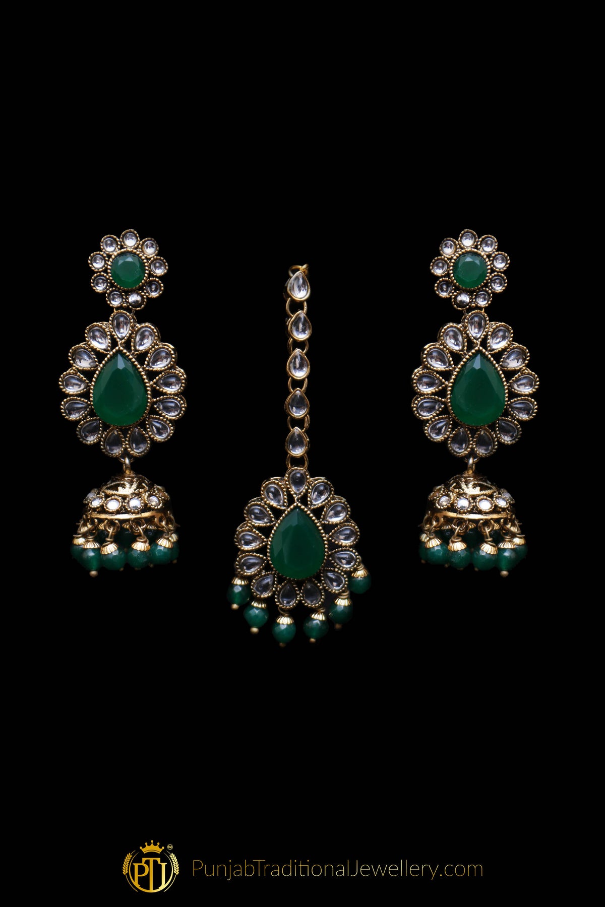 White Green Pearl Kundan Necklace Set By  Punjabi Traditional Jewellery