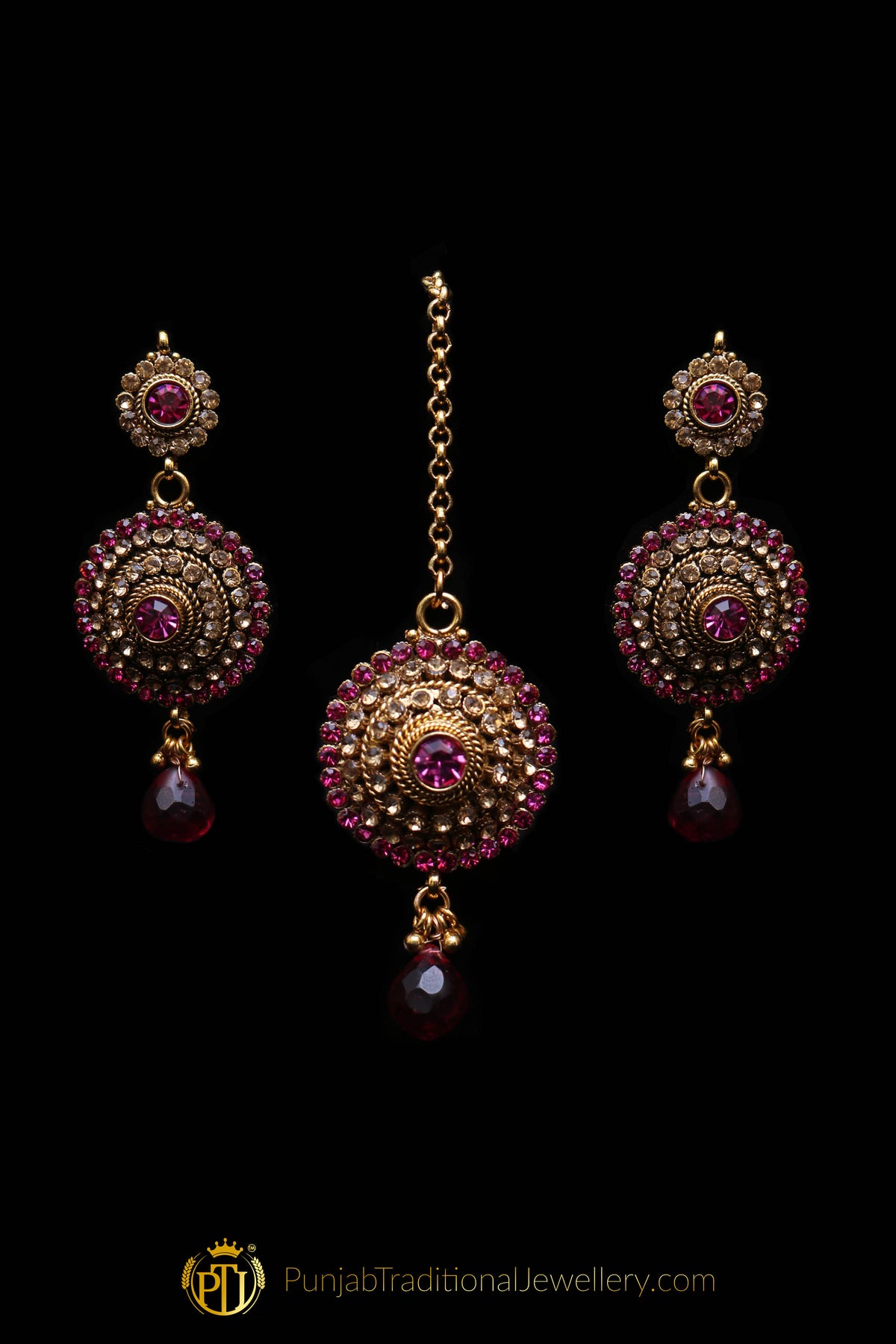 Gold Plated Pink Champagne Stone Choker Necklace Set By Punjabi Traditional Jewellery