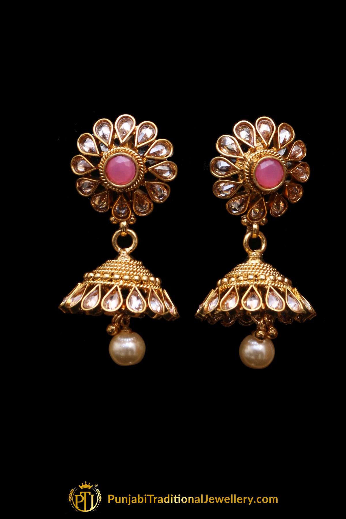 Pink Polki Necklace Set By Punjabi Traditional Jewellery