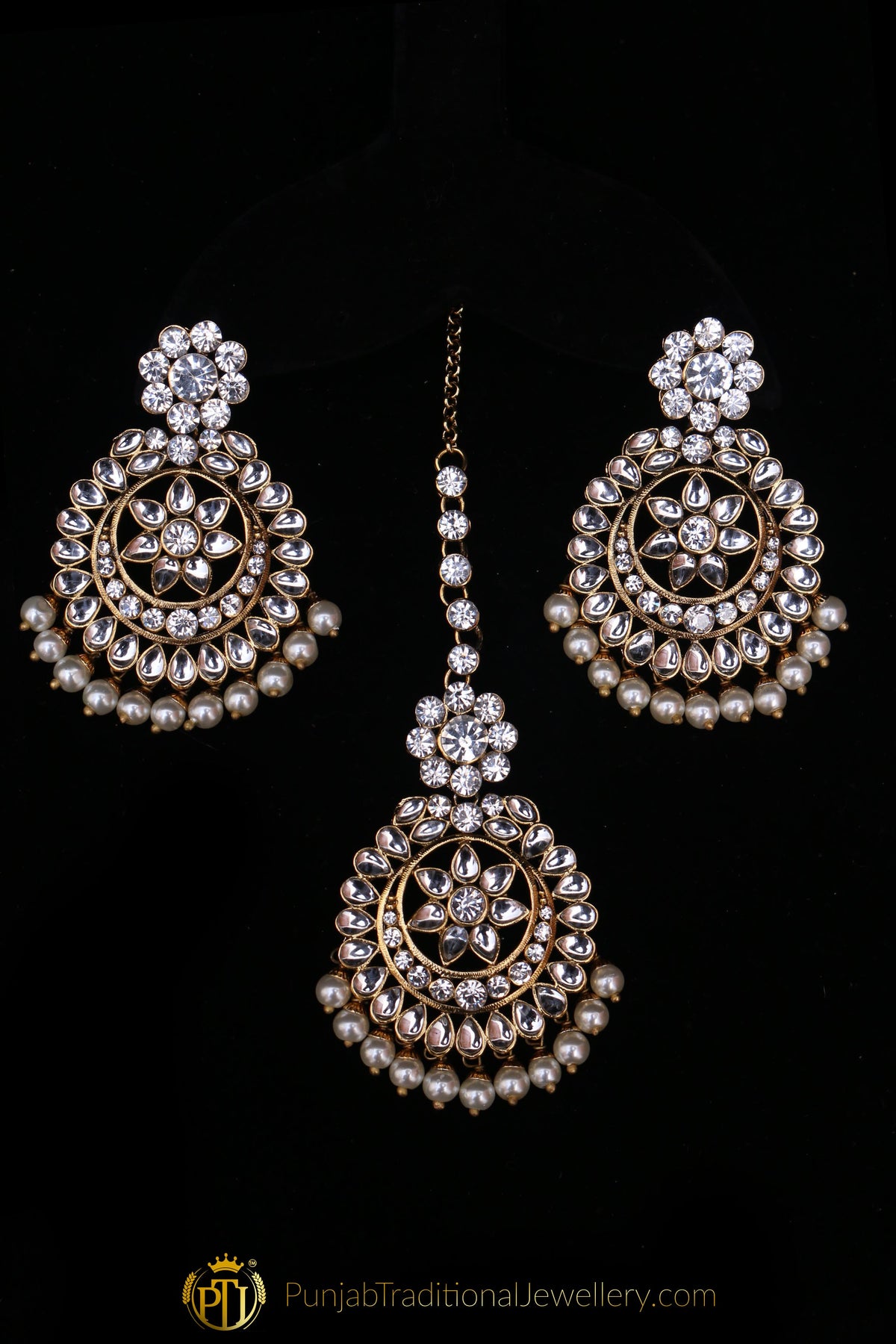 Pearl Kundan Choker Necklace Set By Punjabi Traditional Jewellery