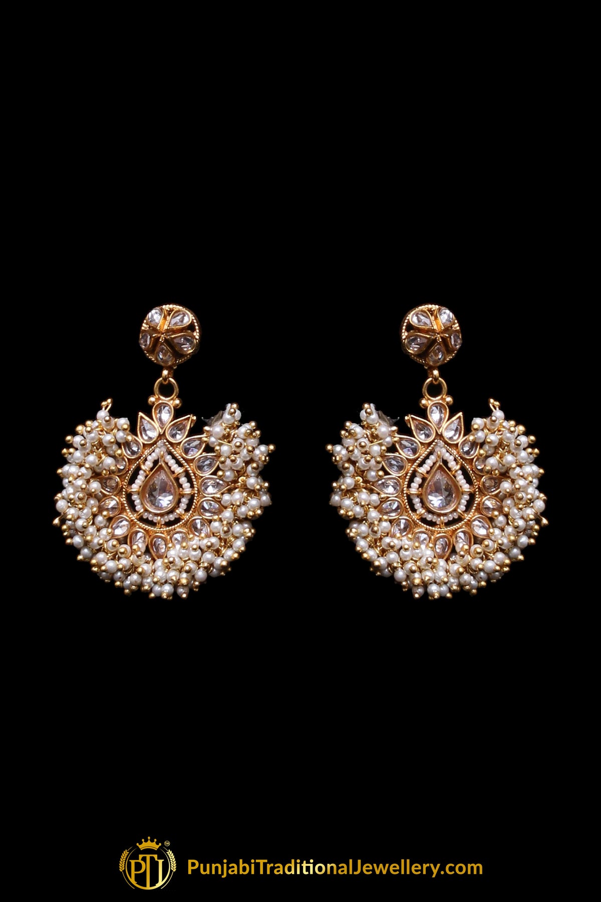 Golden Pearl Polki Necklace Set By Punjabi Taditional Jewellery