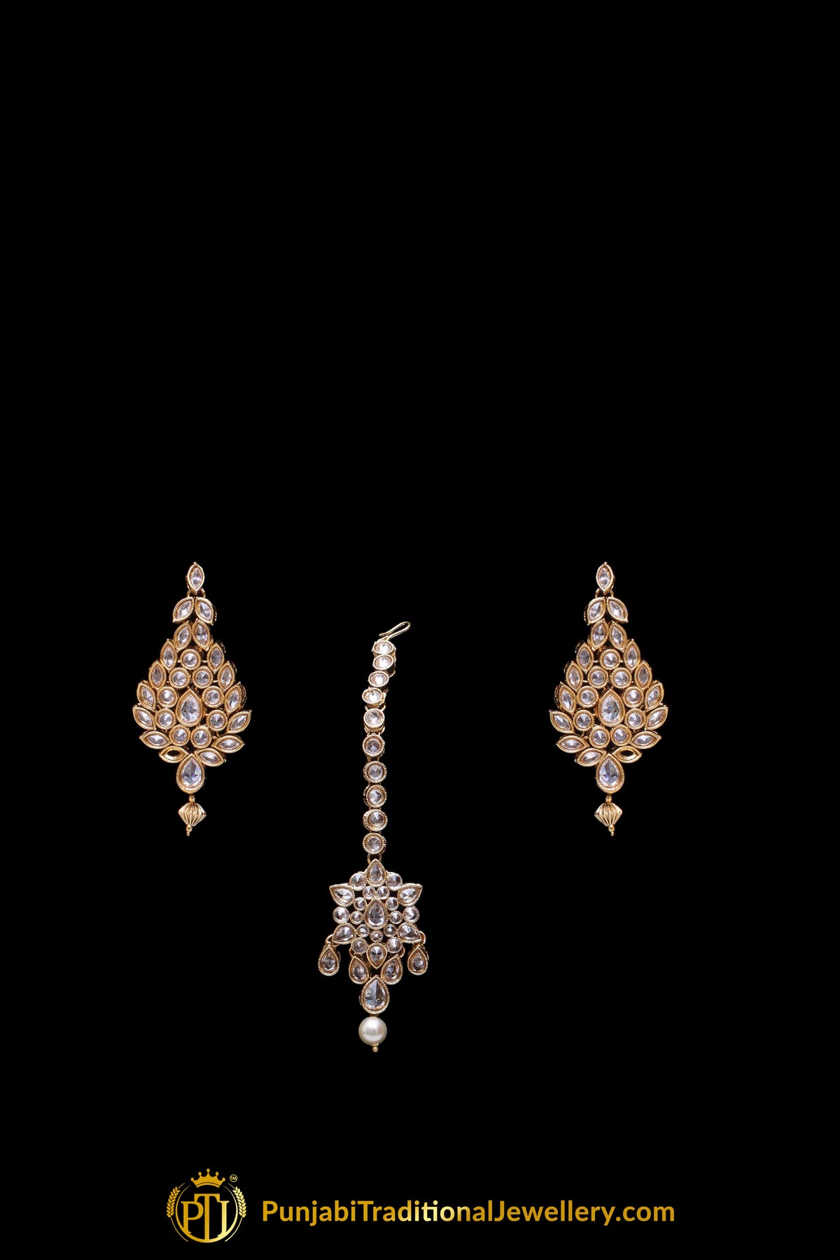Pearl Polki Antique Gold Necklace Set By Punjabi Taditional Jewellery