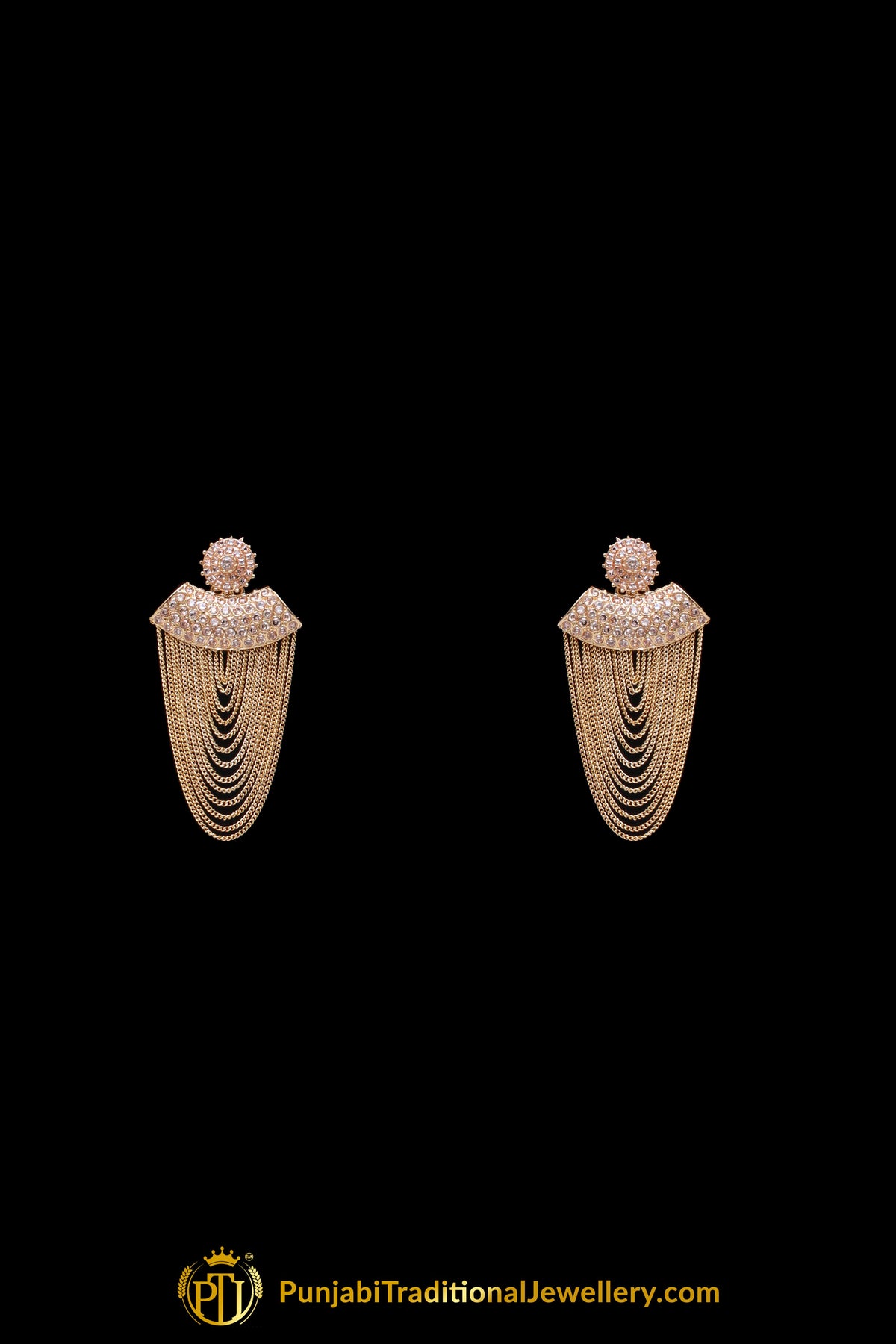 Champagne Stone Antique Gold Necklace Set By Punjabi Traditional Jewellery
