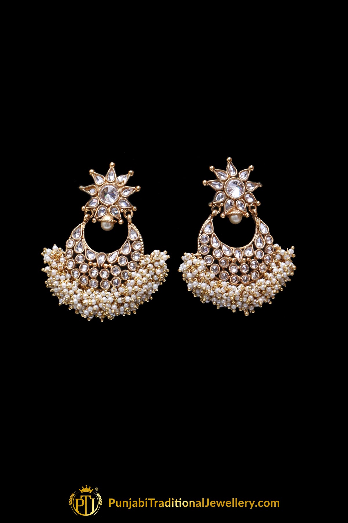 Golden Pearl Polki  Necklace Set By Punjabi Taditional Jewellery