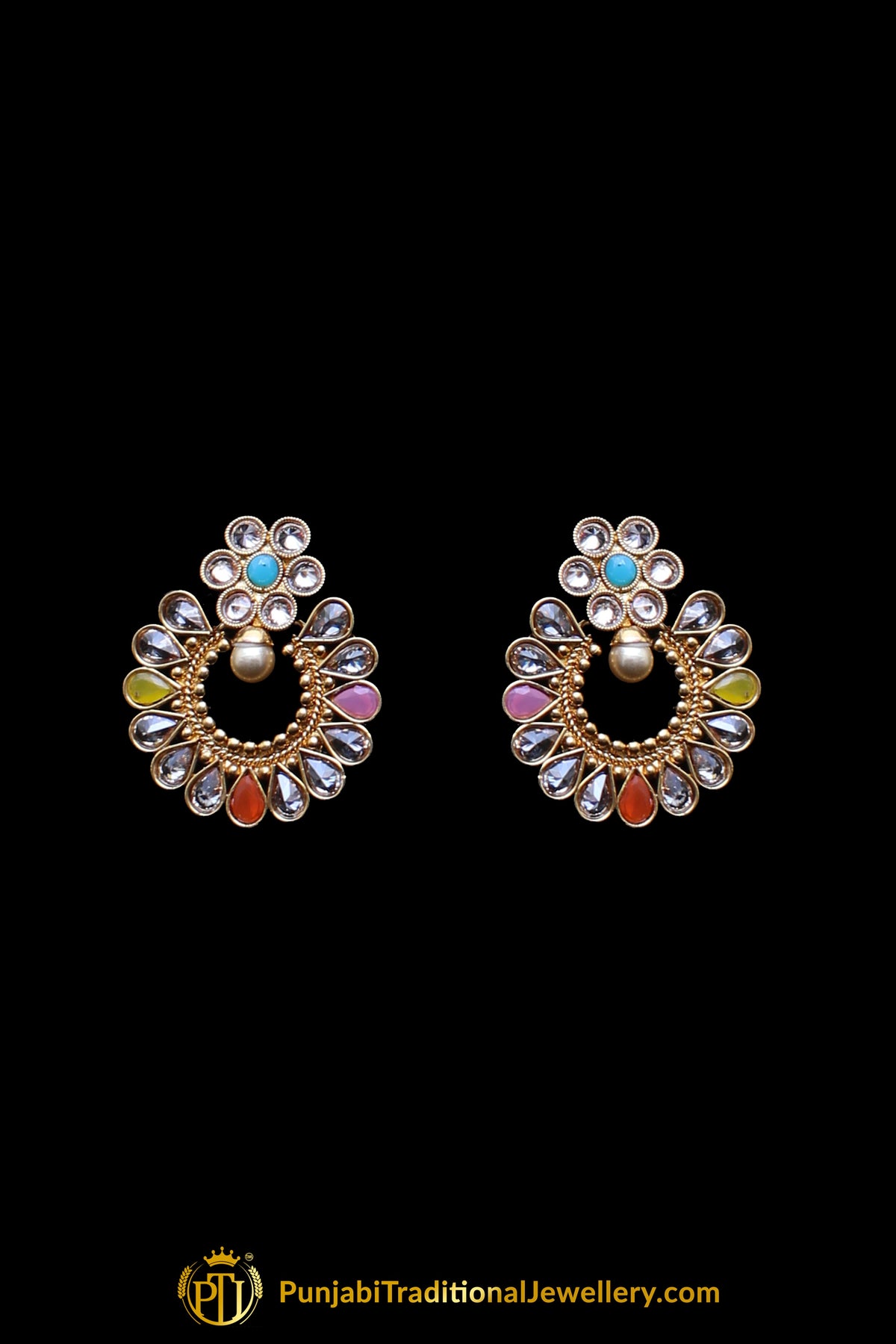 Multi Polki Pearl Necklace Set By Punjabi Taditional Jewellery