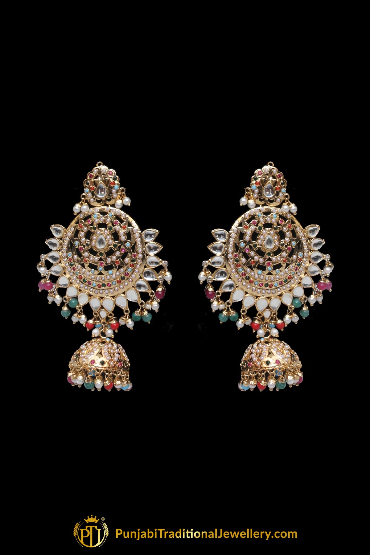 Multi Jadau Pearl Kundan Necklace Set By Punjabi Traditional Jewellery