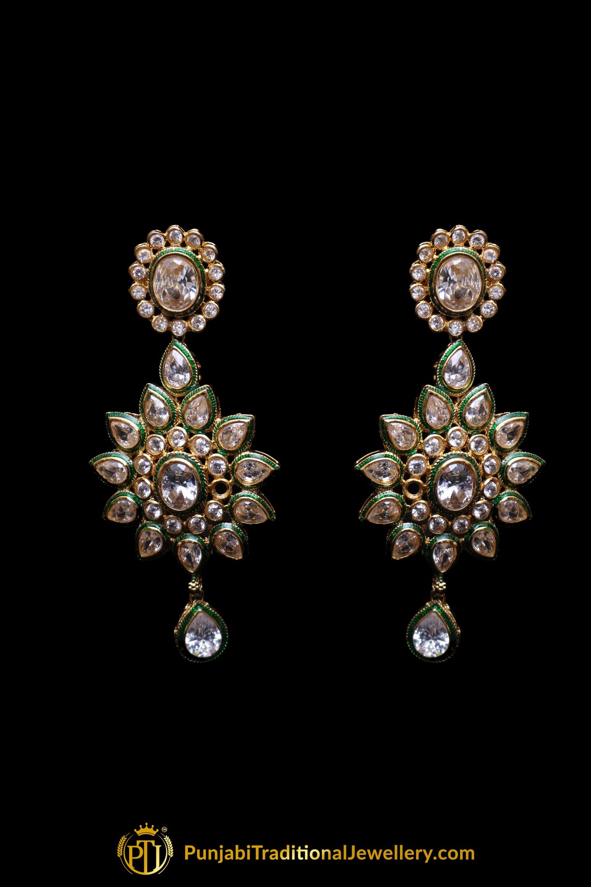 Green Red Pearl Kundan Necklace Set By Punjabi Traditional Jewellery