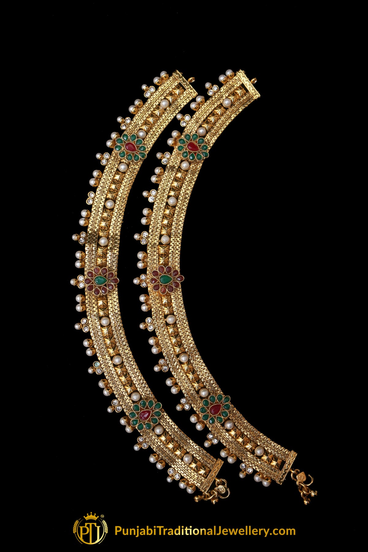 Gold Plated With Pearl Payal By Punjabi Traditional Jewellery