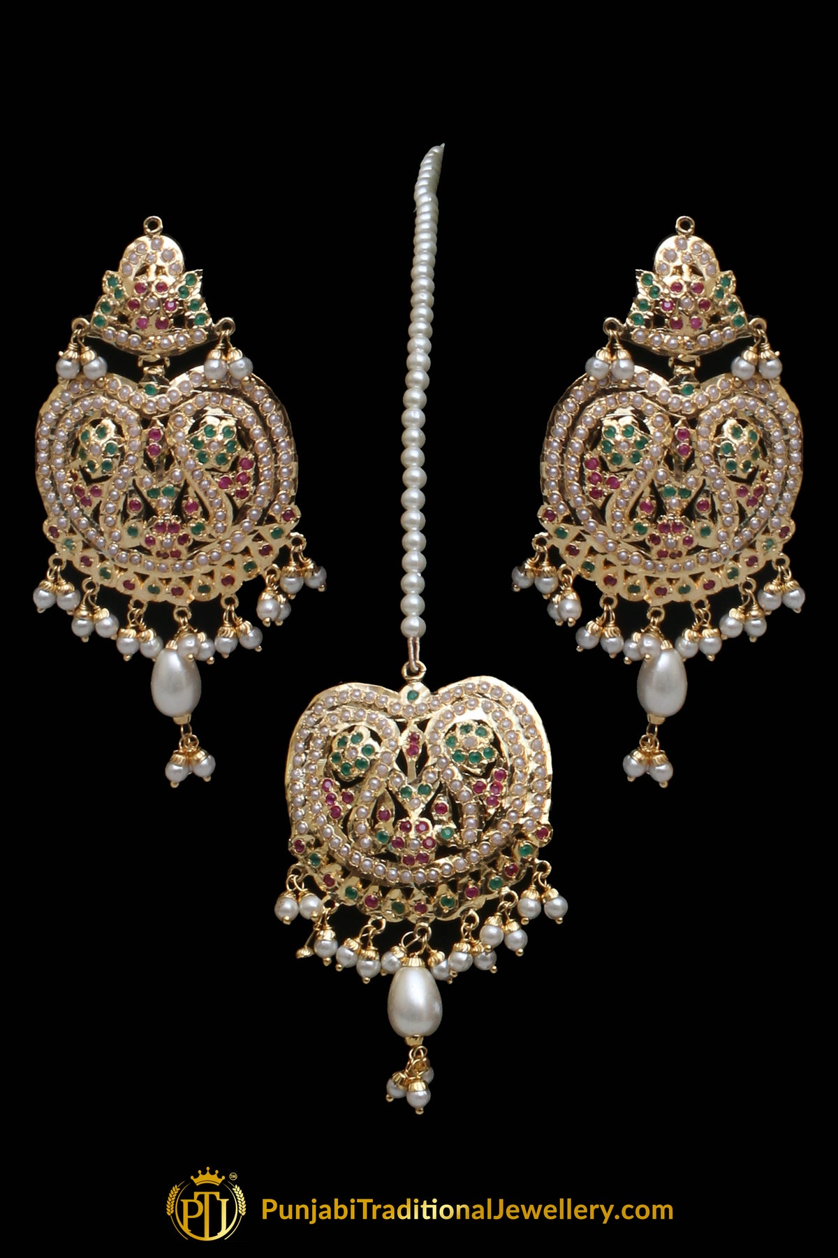 Multi Pearl Mala Jadau Necklace Set By Punjabi Traditional Jewellery