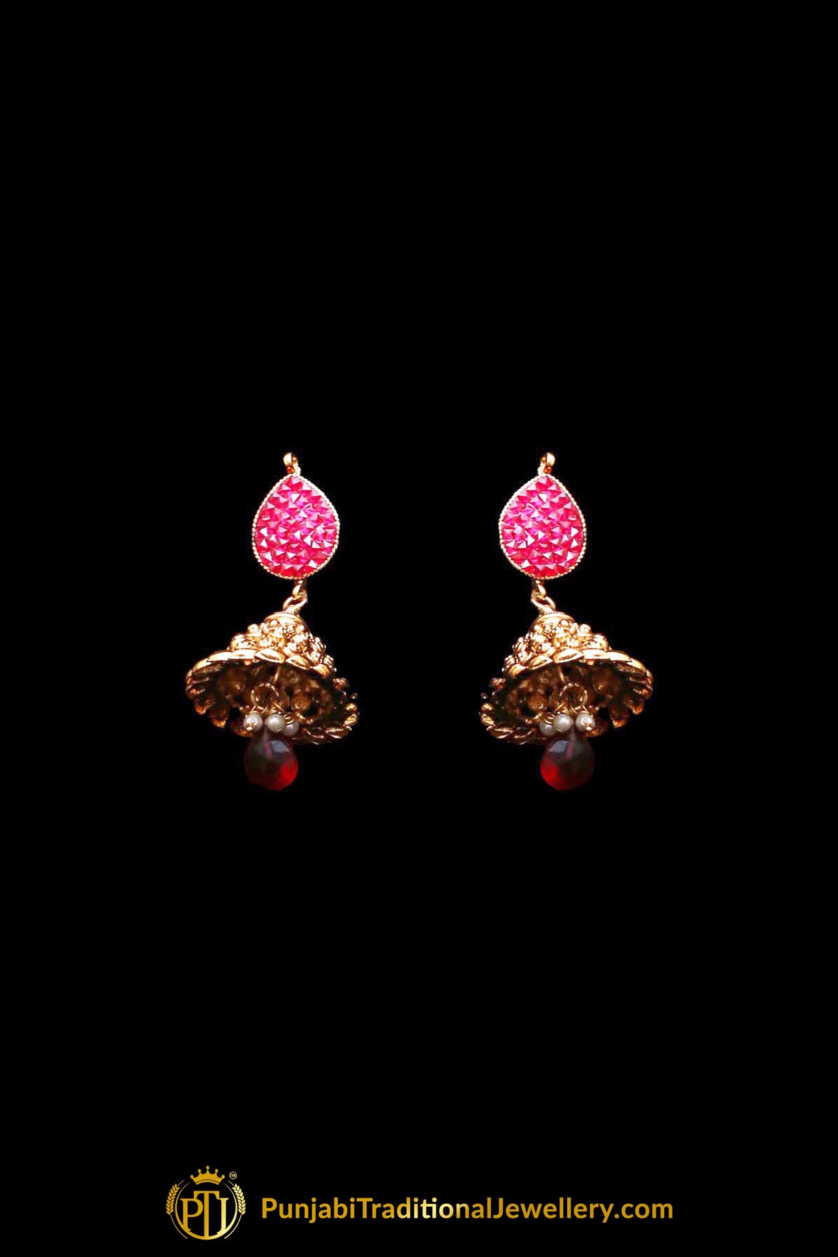 Maroon Antique Gold Pearl Choker Necklace Set By Punjabi Traditional Jewellery