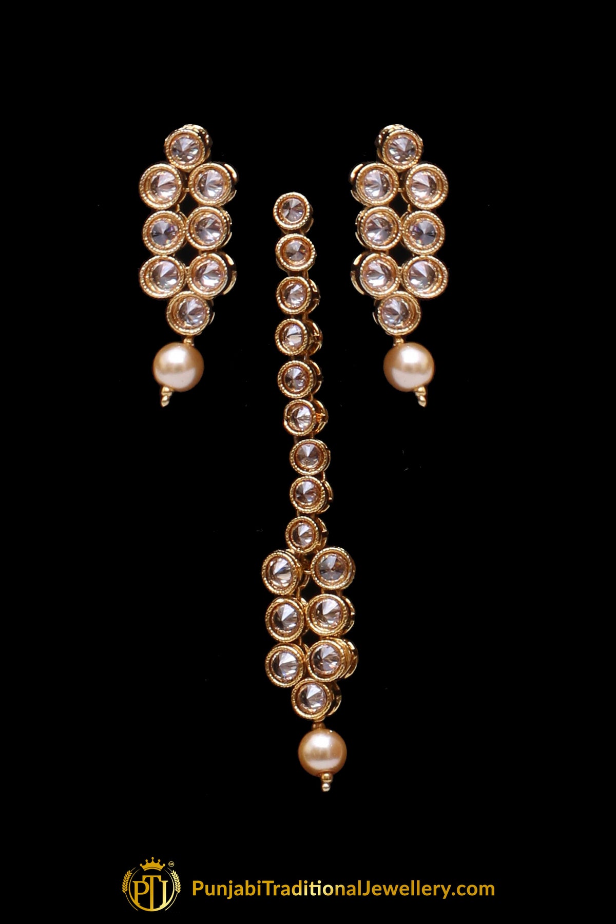 Pearl Champagne Stone Necklace Set By Punjabi Taditional Jewellery