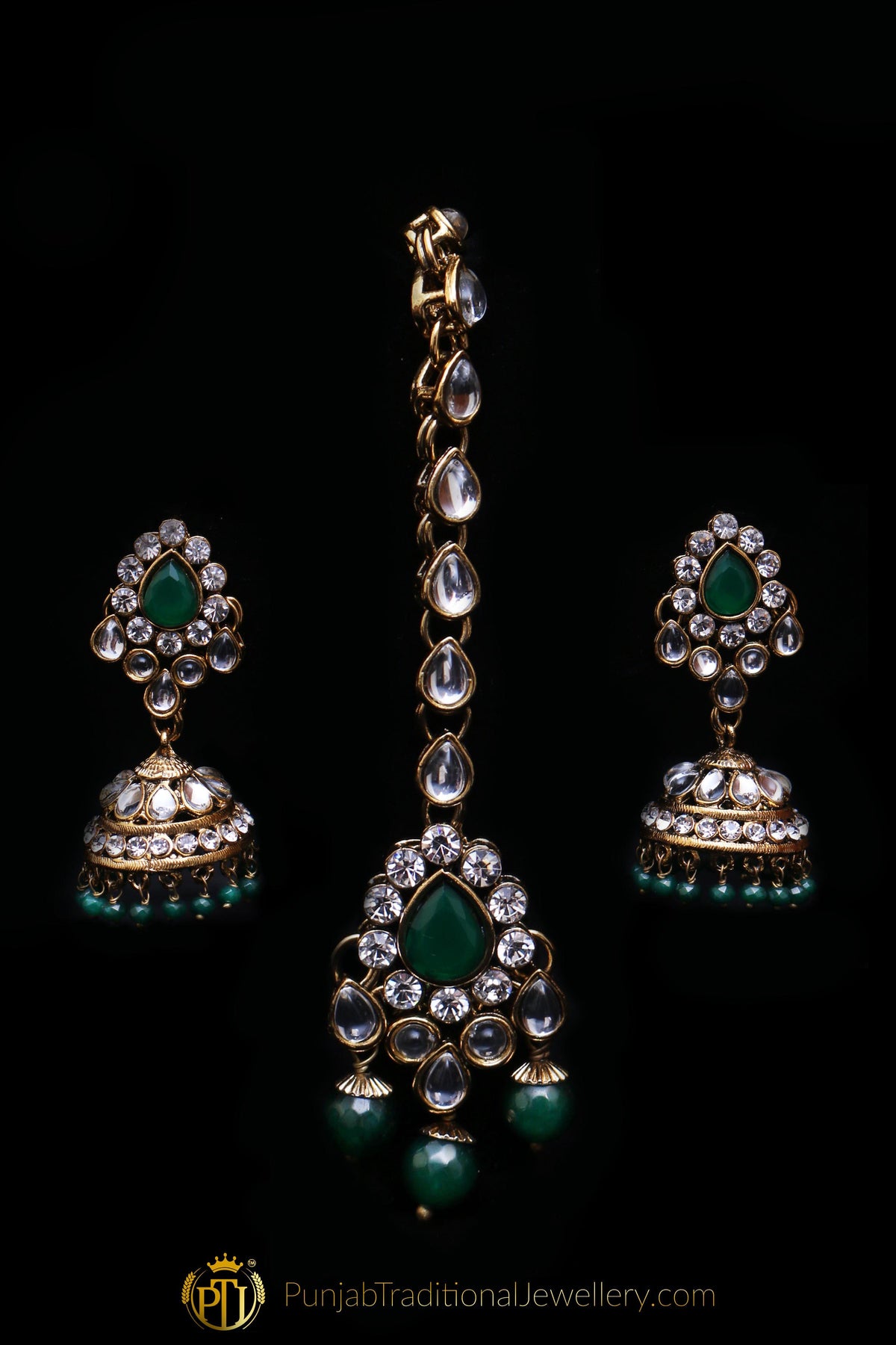 Green Pearl Kundan Choker Necklace Set By Punjabi Traditional Jewellery