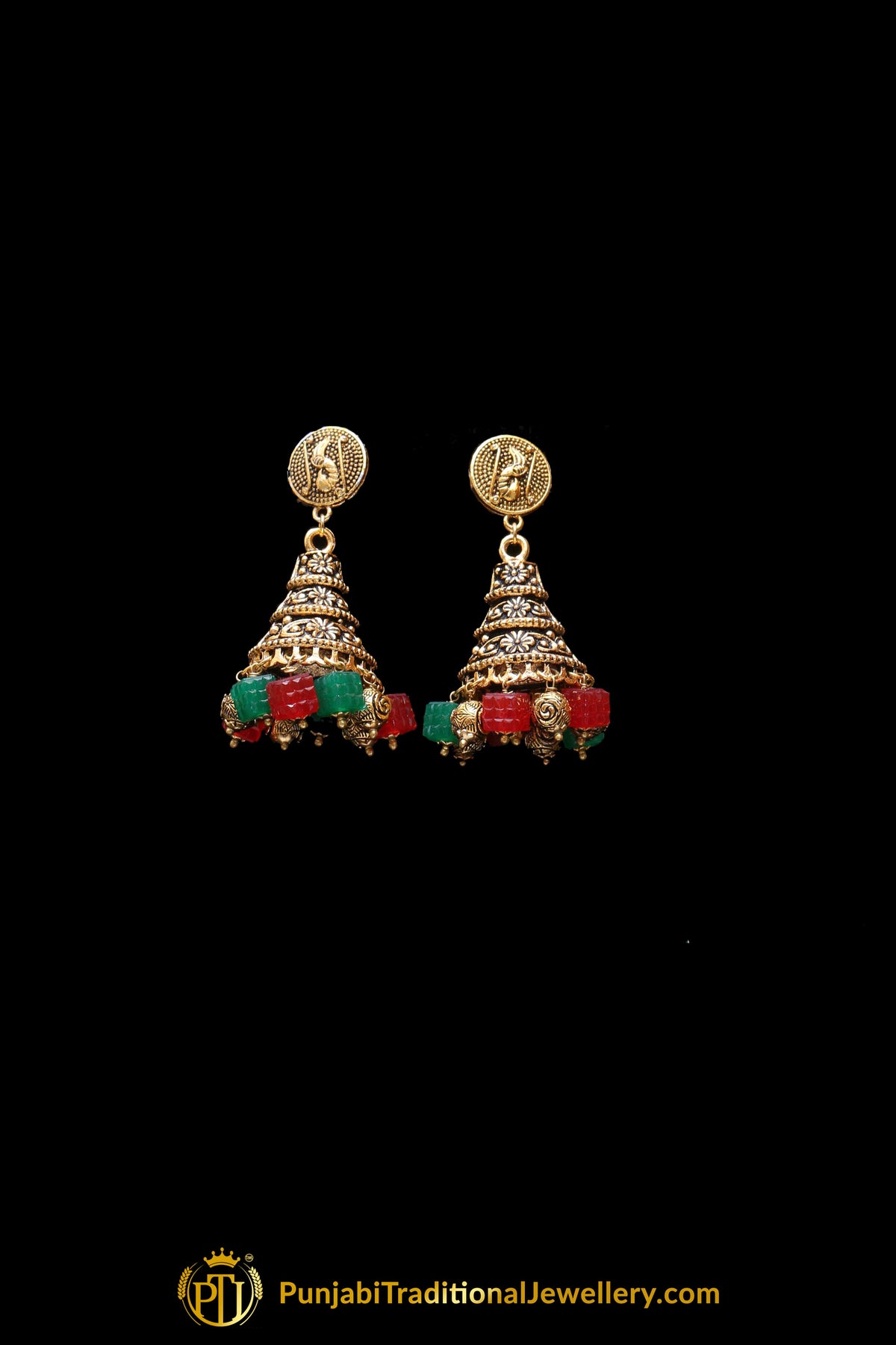 Maroon Green Antique Gold Necklace Set By Punjabi Traditional Jewellery