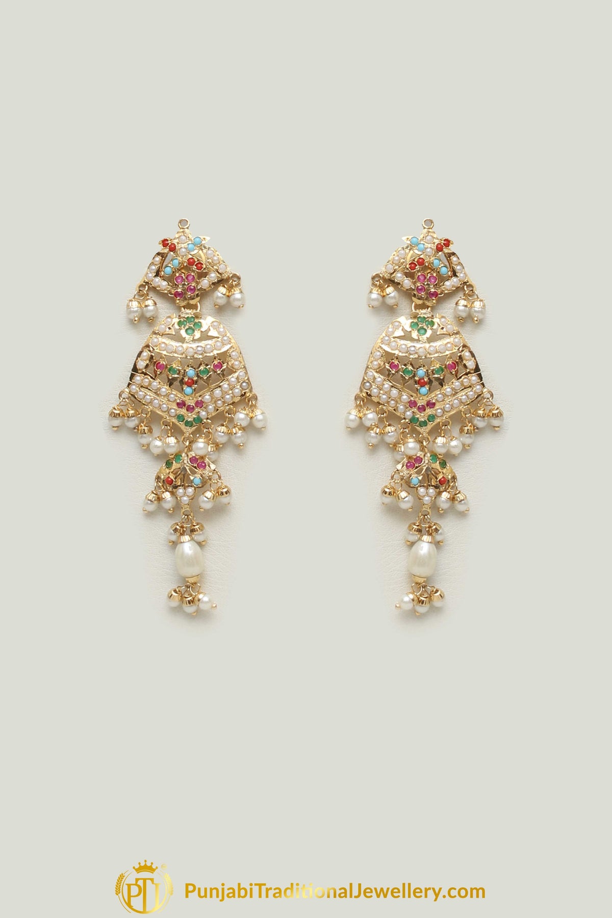 Jadau Multi Pearl Choker Necklace Set By Punjabi Traditional Jewellery