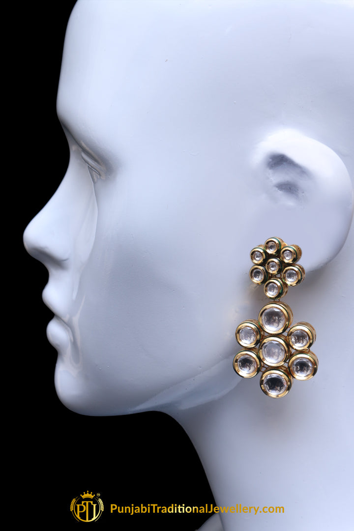 Golden Kundan Earring Tikka Set By Punjabi Traditional Jewellery