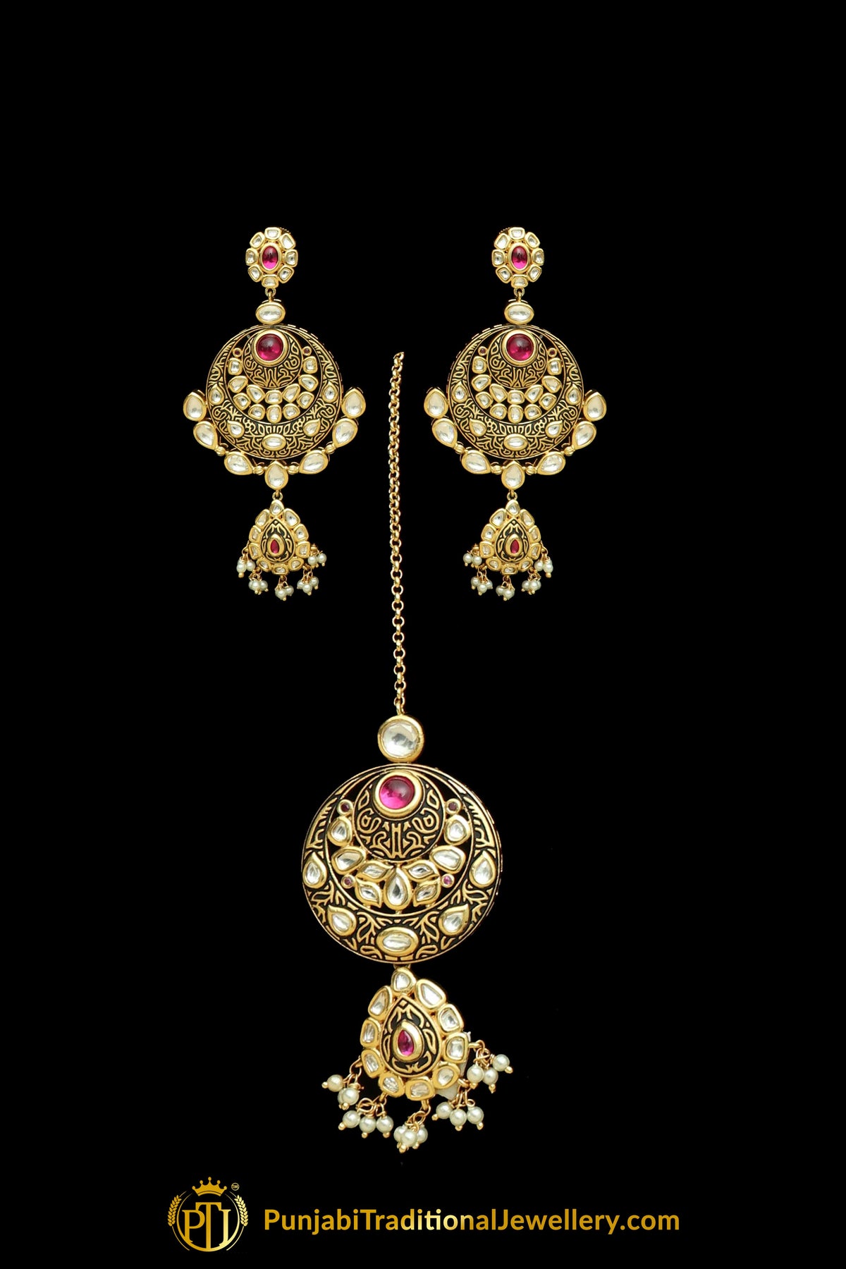Antique Matt Gold Kundan Necklace Set By Punjabi Taditional Jewellery