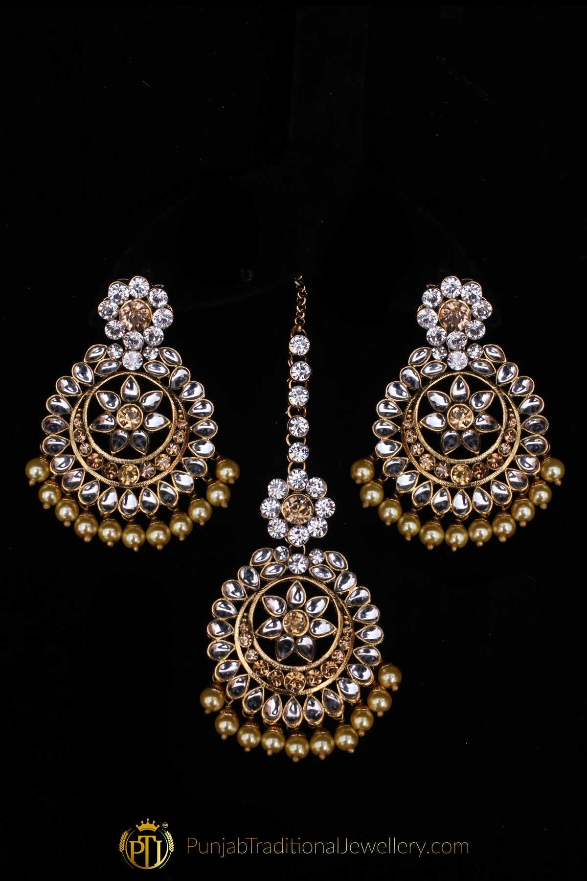 White Pearl Kundan Necklace Set By Punjabi Traditional Jewellery