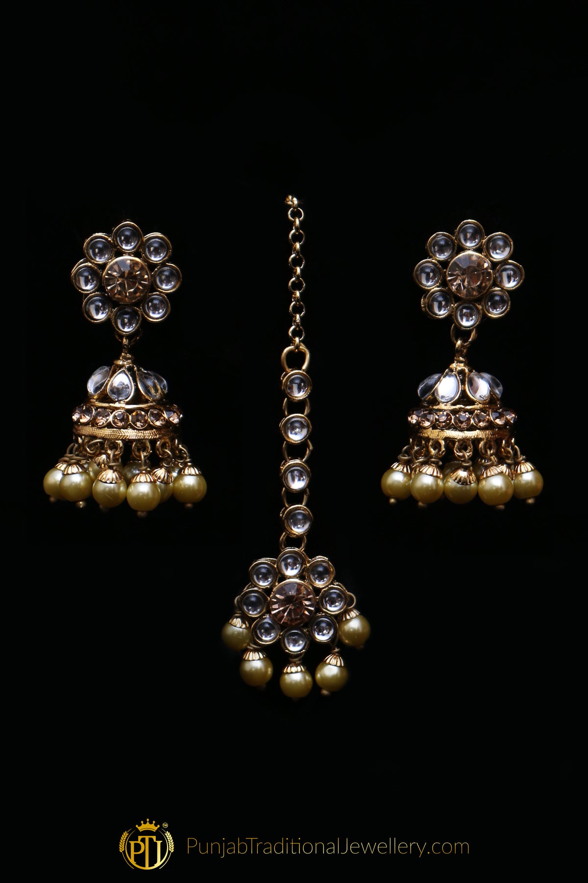 Golden Kundan Necklace Set By Punjabi Traditional Jewellery