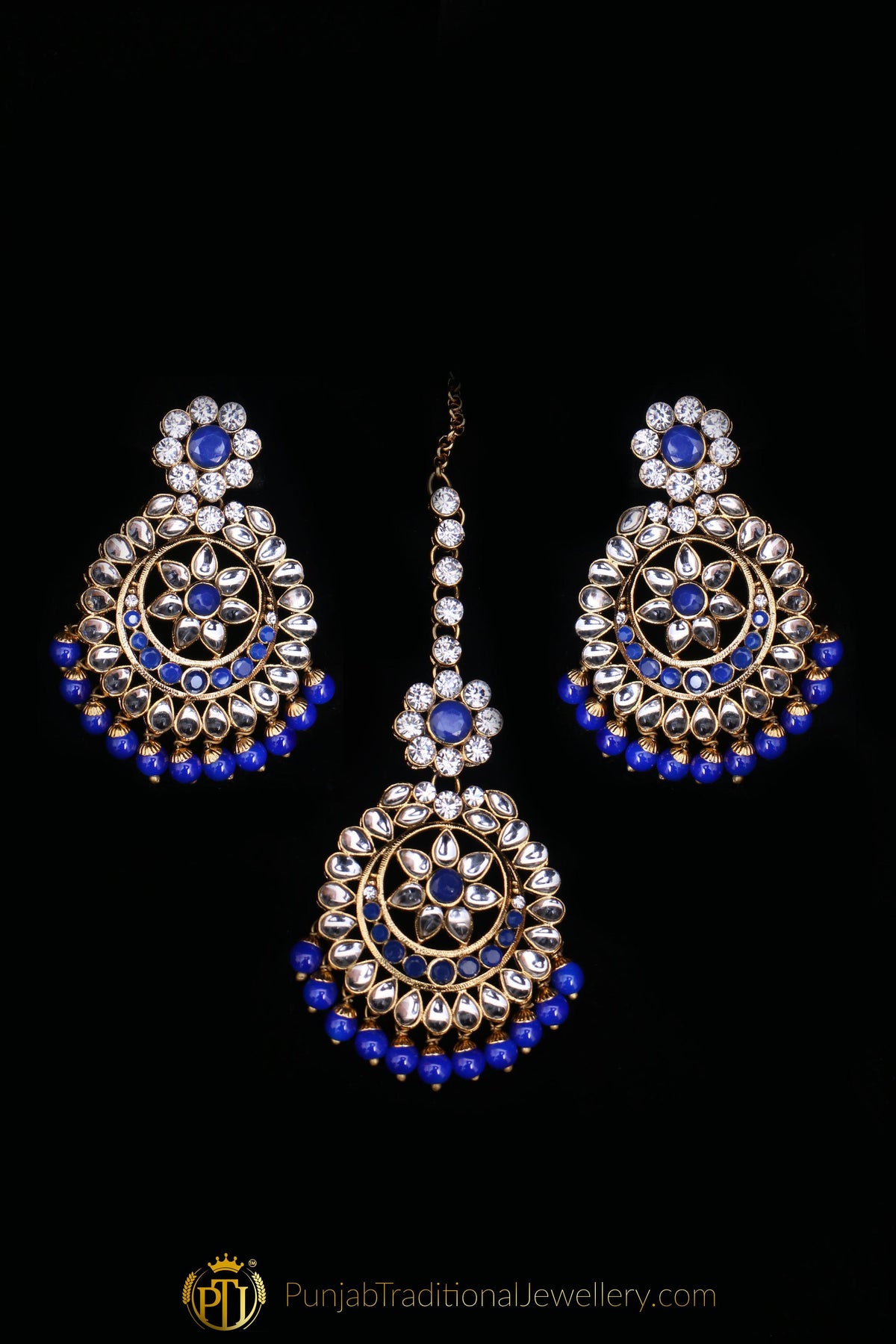 Blue Kundan Necklace Set By Punjabi Traditional Jewellery