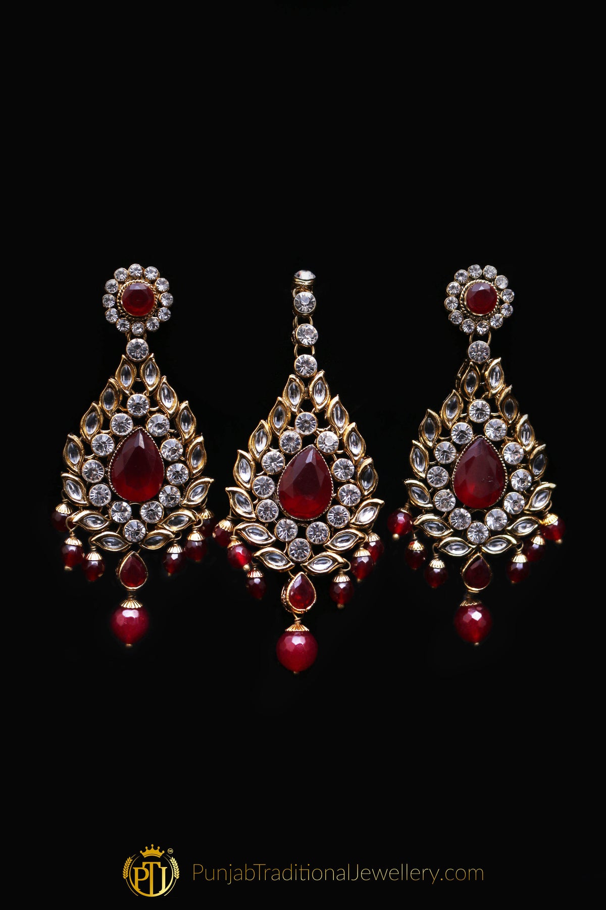 Red Kundan Necklace Set By Punjabi Traditional Jewellery