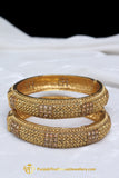 Gold Finished Champagne Stone Karra Bangles (Pair) By Punjabi Traditional Jewellery