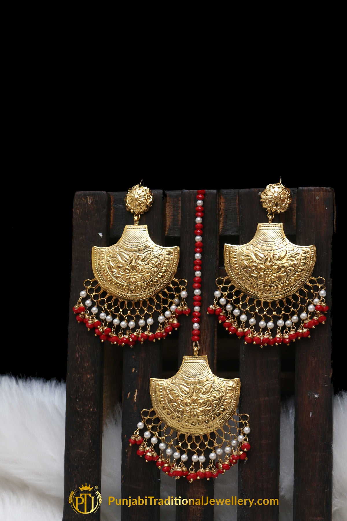 Red Earring Tikka Set By Punjabi Traditional Jewellery