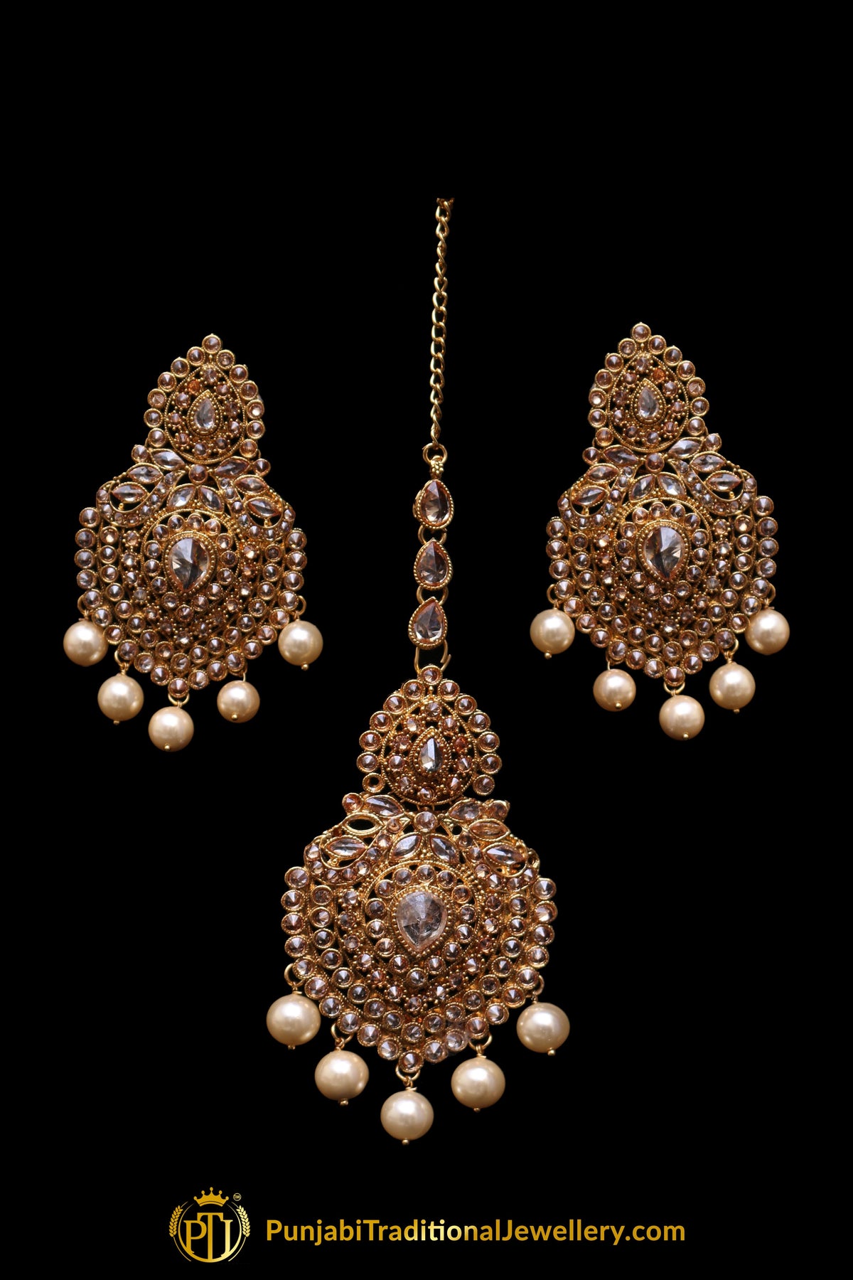 Champagne Stone Necklace Set By Punjabi Traditional Jewellery