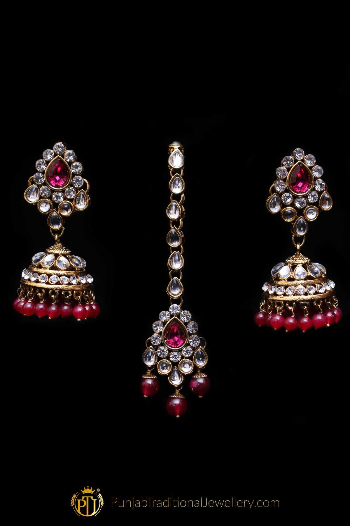 Red Kundan Pearl Choker Necklace Set By Punjabi Traditional Jewellery