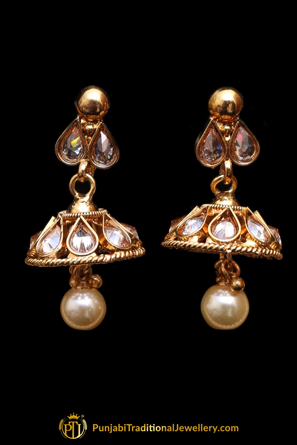 Golden Polki Pearl Necklace Set By Punjabi Traditional Jewellery