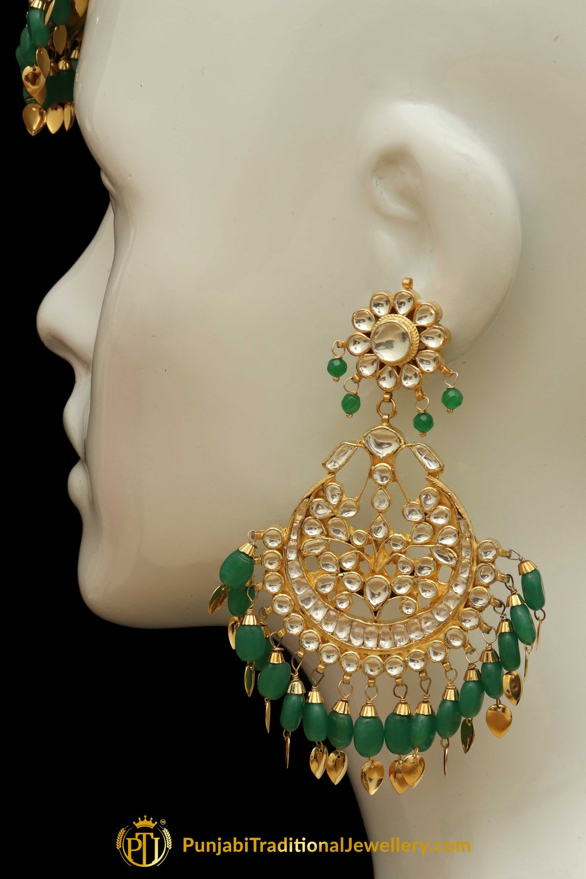 Green Kundan Pippal Patti Earring Tikka Set | Punjabi Traditional Jewellery Exclusive