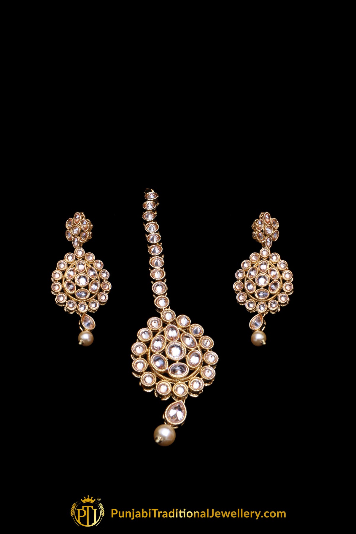 Pearl Champagne Stone Necklace Set By Punjabi Taditional Jewellery