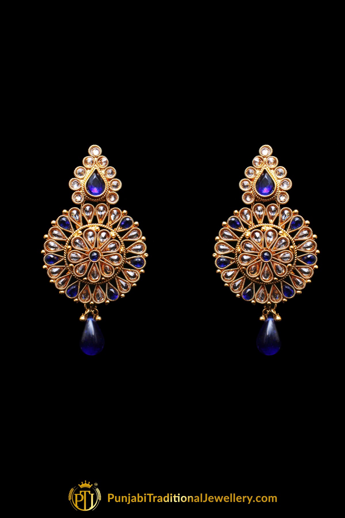 Blue Polki Necklace Set By Punjabi Traditional Jewellery