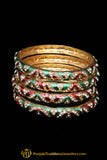 Handmade Rubby Green Meena Stone Karra Bangles (Pair) By Punjabi Traditional Jewellery