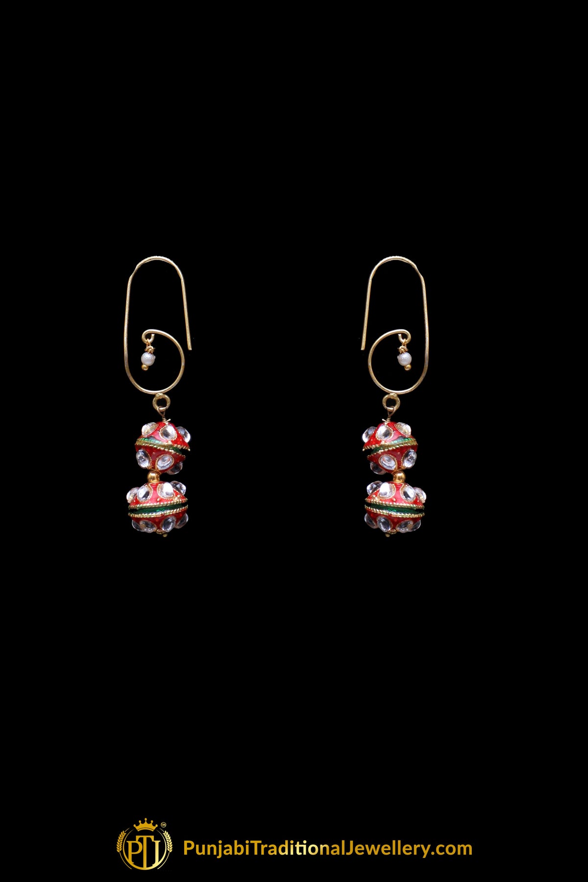 Red Kundan Pearl Necklace Set By Punjabi Taditional Jewellery
