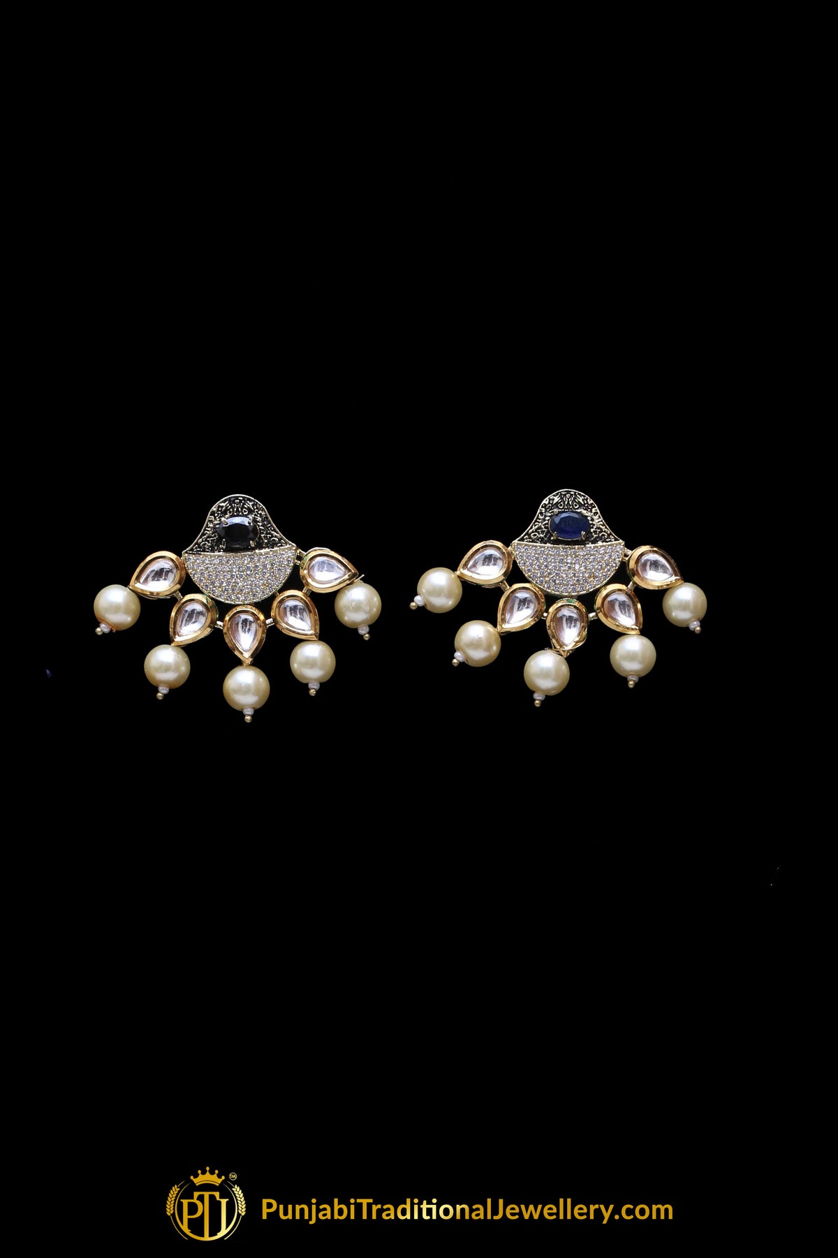 Blue Kundan Mala Meena Necklace Set By Punjabi Traditional Jewellery