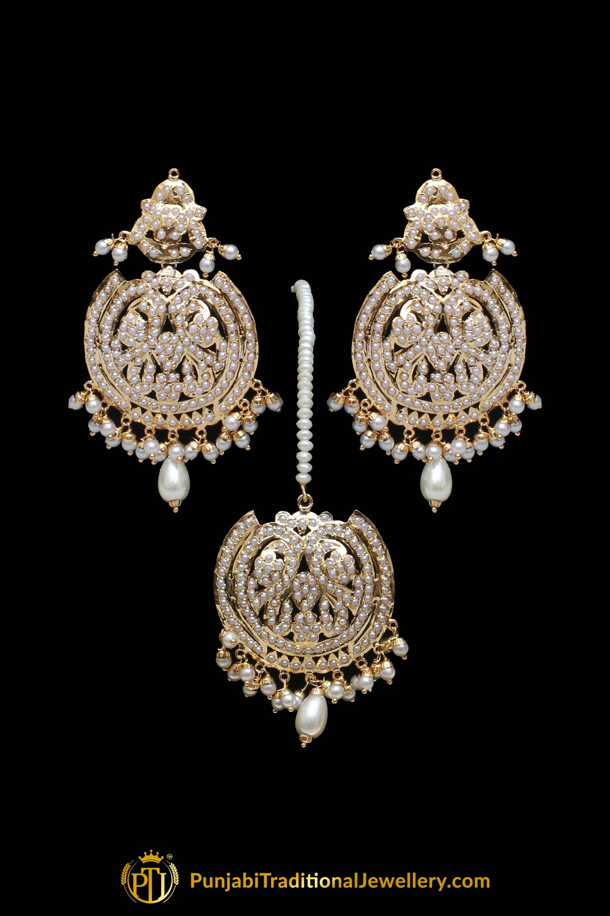 Golden Jadau Necklace Set By Punjabi Traditional Jewellery