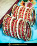 Red thread pearl antique Bangles Set (Both Hand Pair) | Punjabi Traditional Jewellery Exclusive