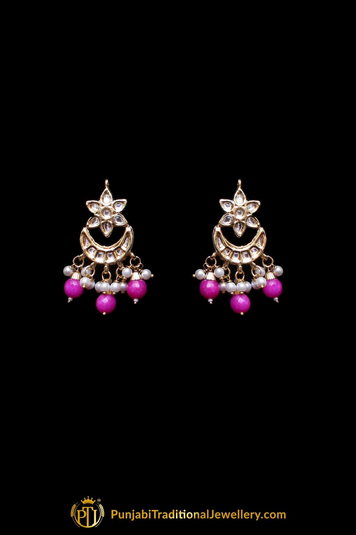 Pink Pearl Kundan Necklace Set Punjabi Traditional Jewellery