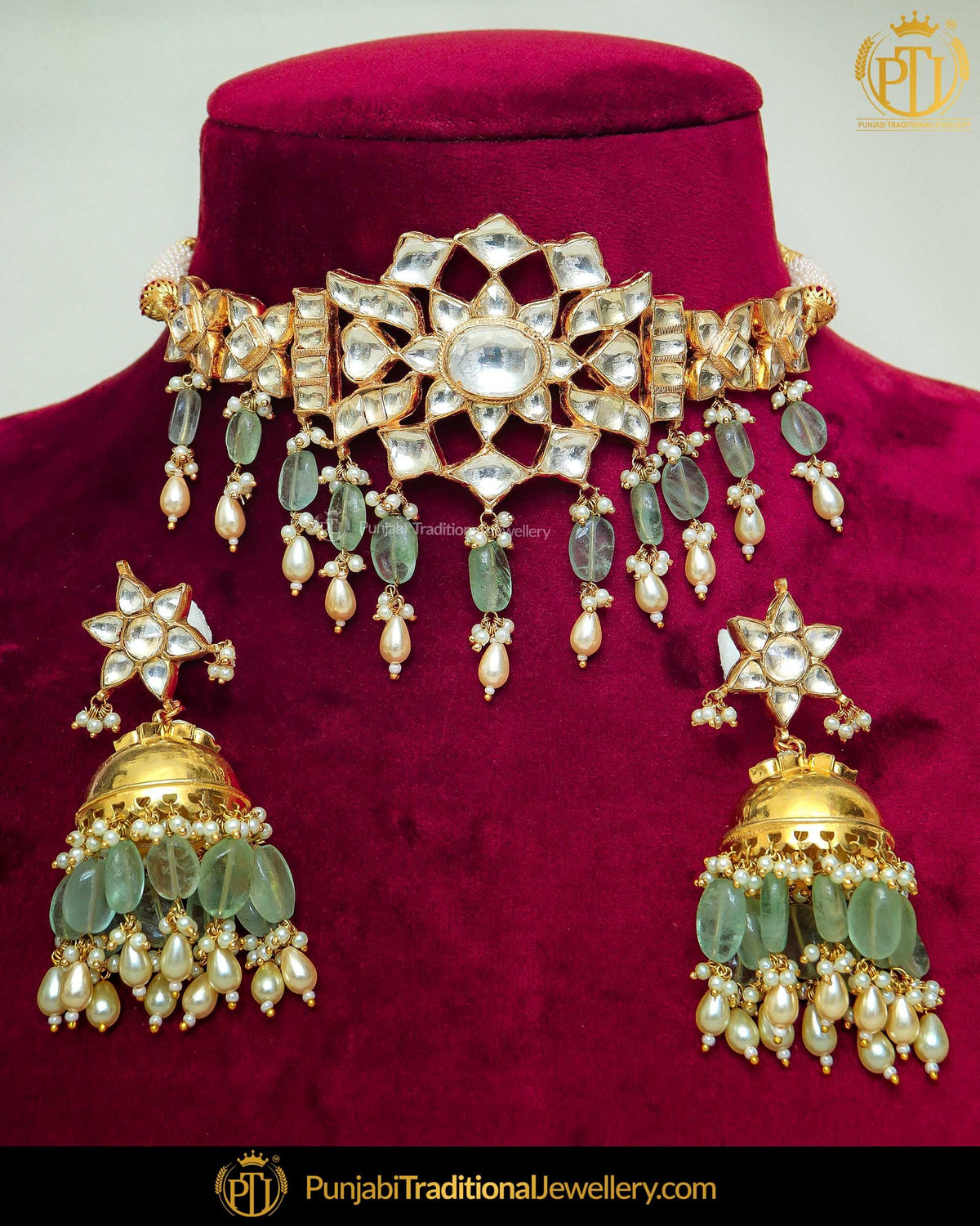 New Jade Kundan Pearl Necklace Set | Punjabi Traditional Jewellery Exclusive
