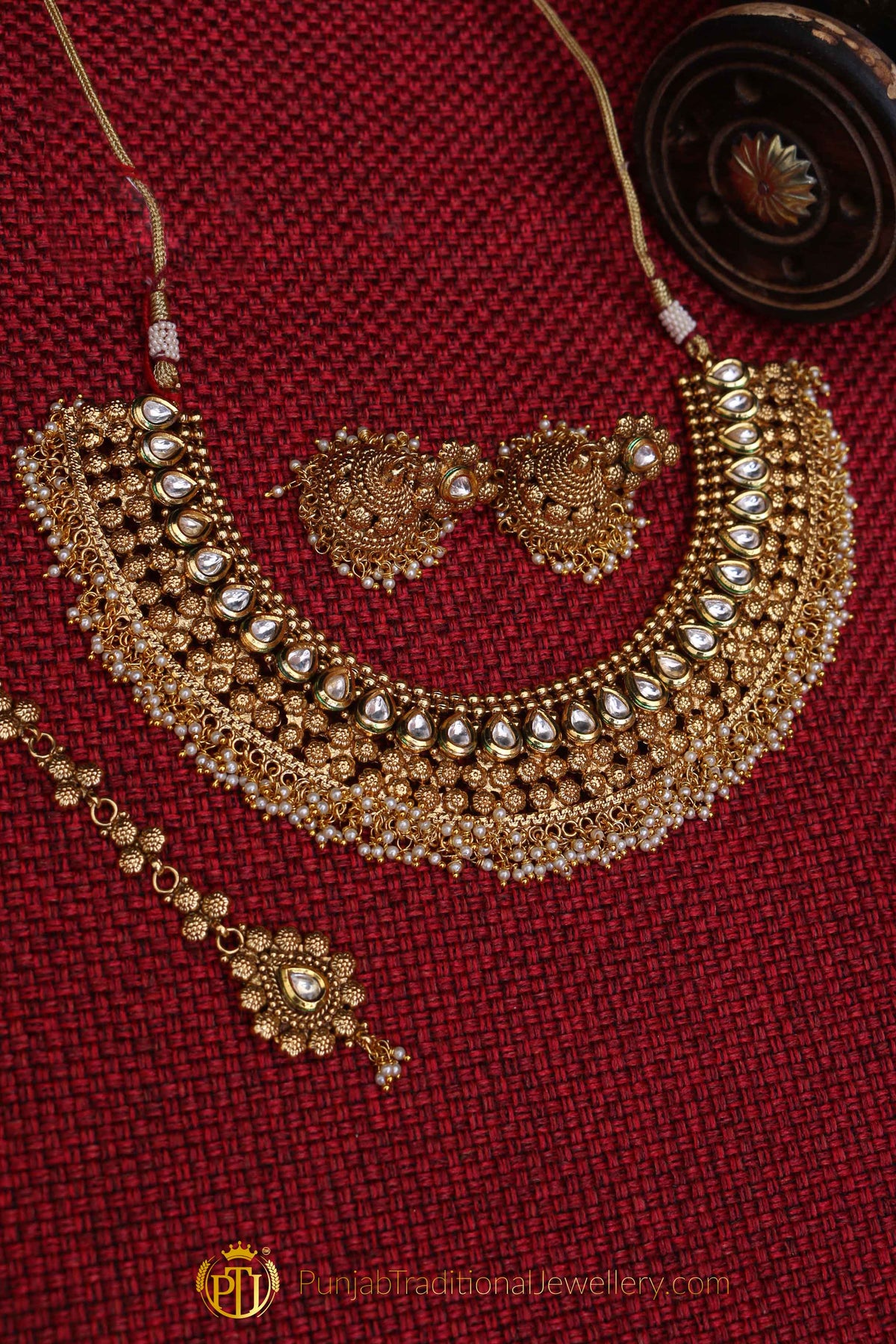 Choker Antique Gold Necklace Set By Punjabi Traditional Jewellery