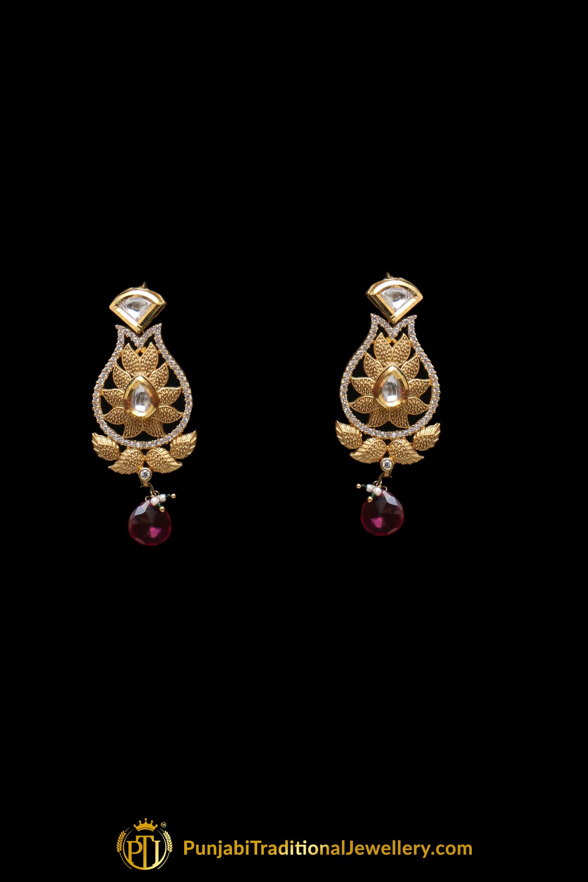 Gold Plated With Kundan Necklace Set By Punjabi Traditional Jewellery