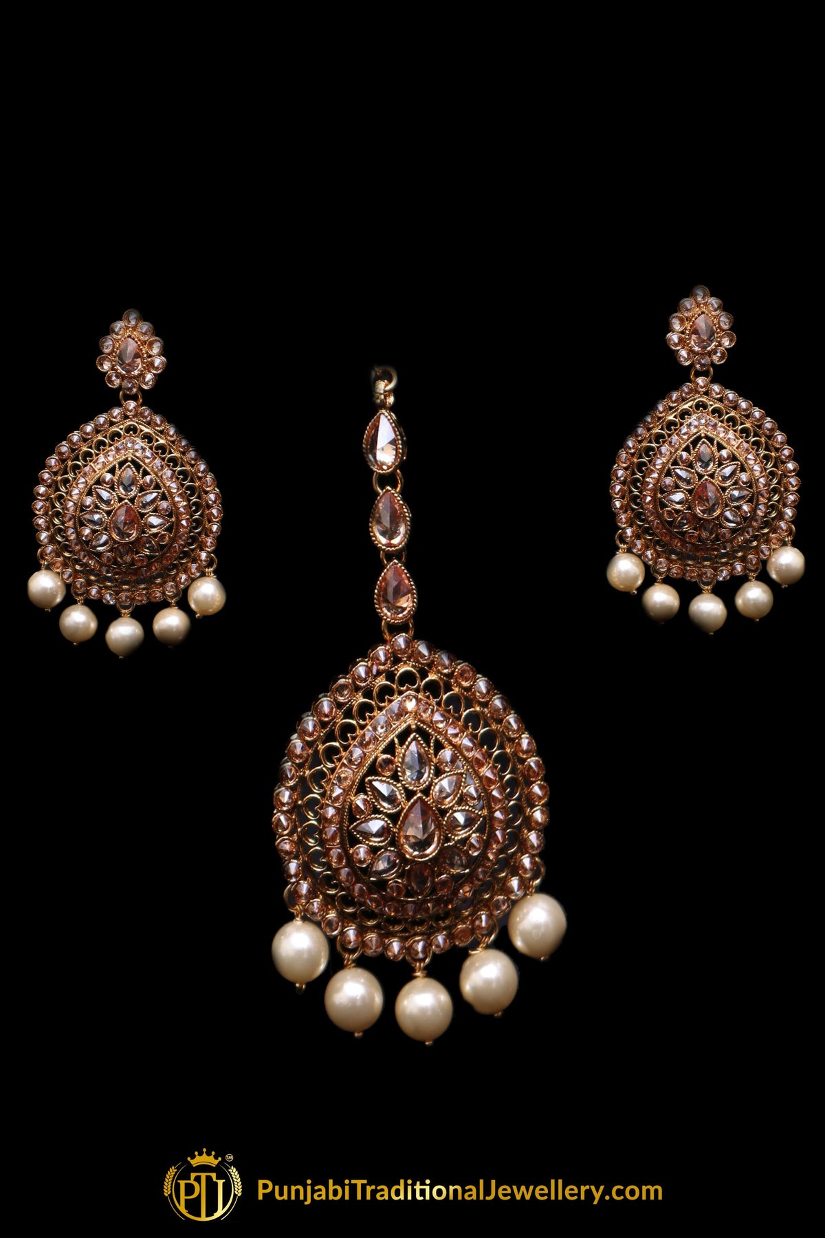 Champagne Stone Necklace Set By Punjabi Traditional Jewellery