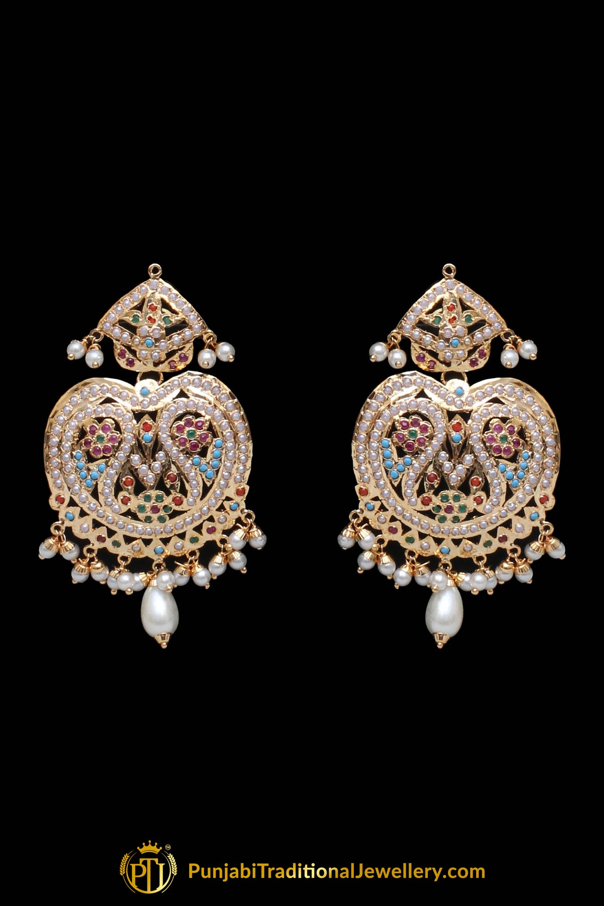 Multi Pearl Jadau Necklace Set By Punjabi Traditional Jewellery