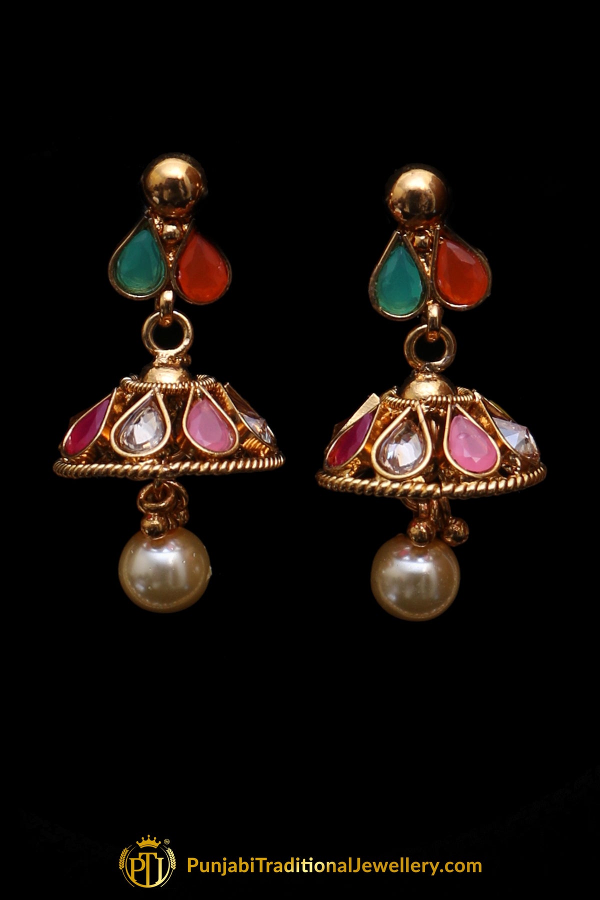 Multi Polki Pearl Necklace Set By Punjabi Traditional Jewellery