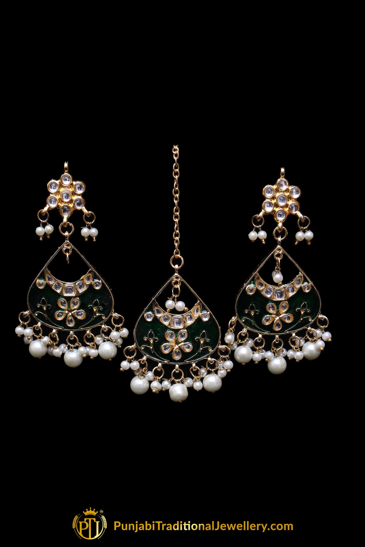 Arman Green Choker Pearl Kundan Meena Necklace Set By Punjabi Traditional Jewellery