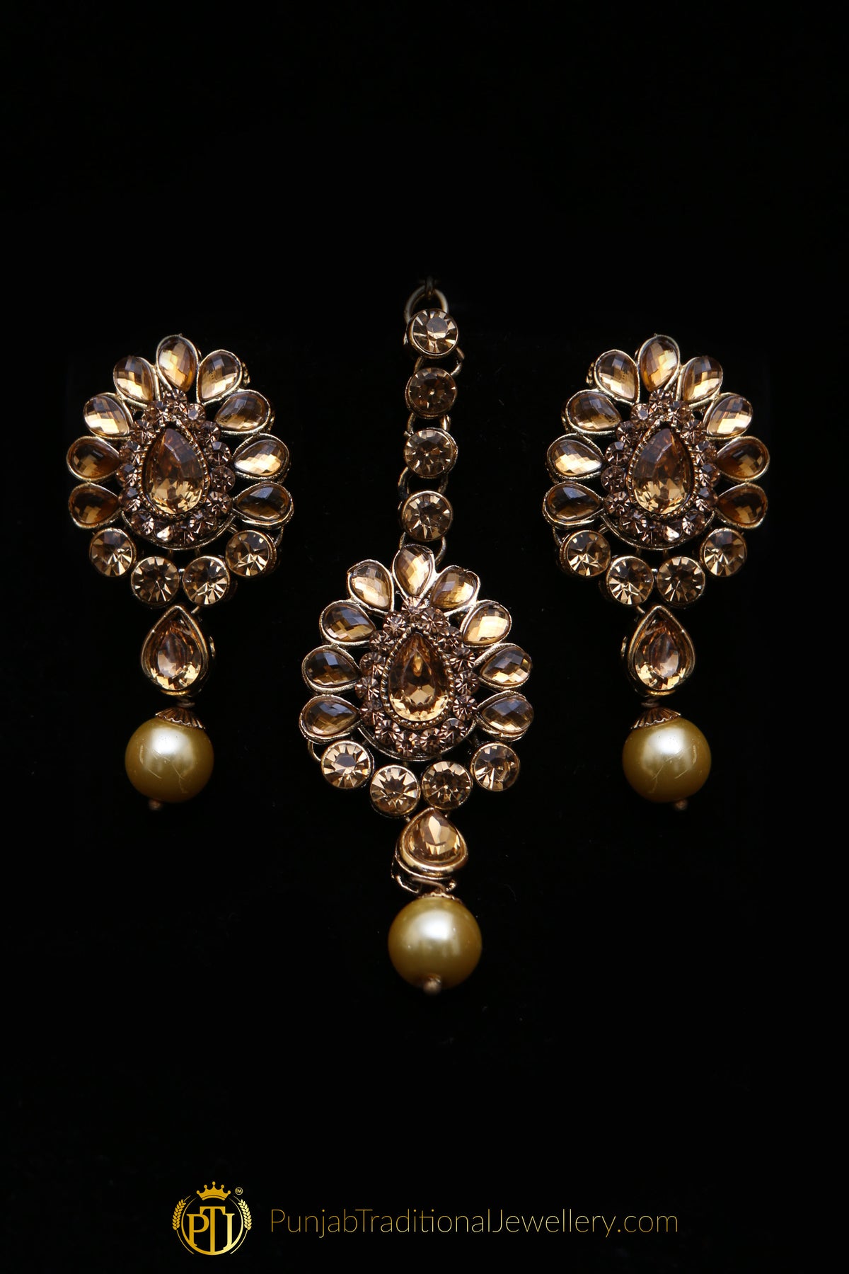 Golden Kundan Necklace Set By Punjabi Traditional Jewellery