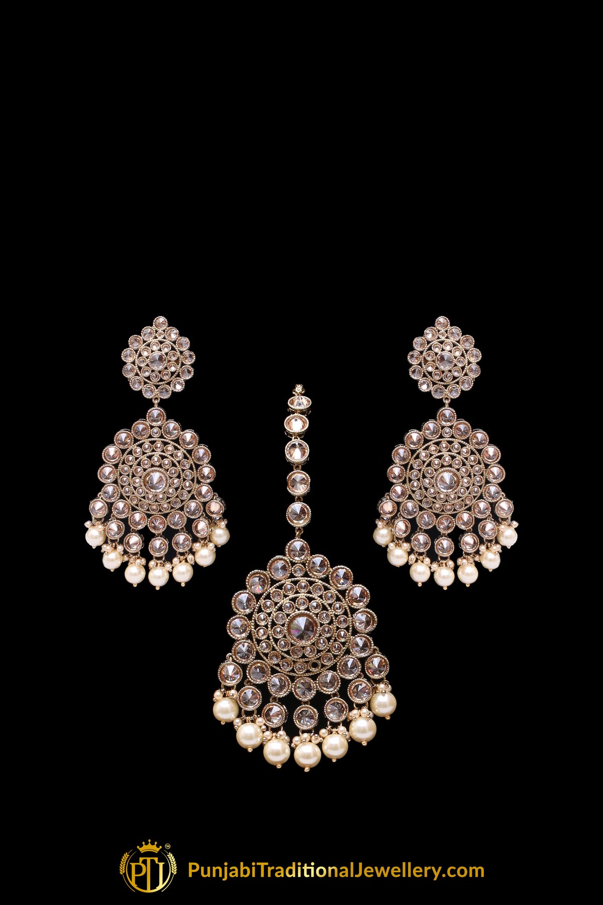 Pearl Champagne Stone Necklace Set By Punjabi Traditional Jewellery