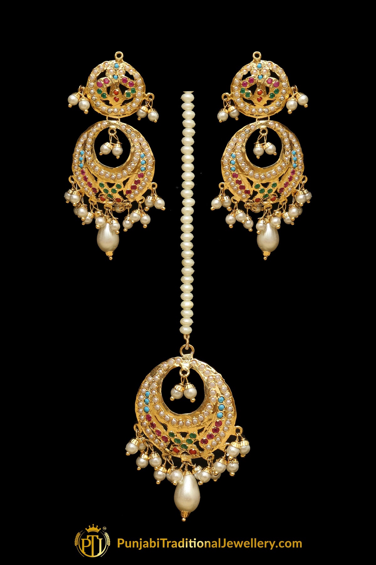 Multi Jadau Necklace Set By Punjabi Traditional Jewellery