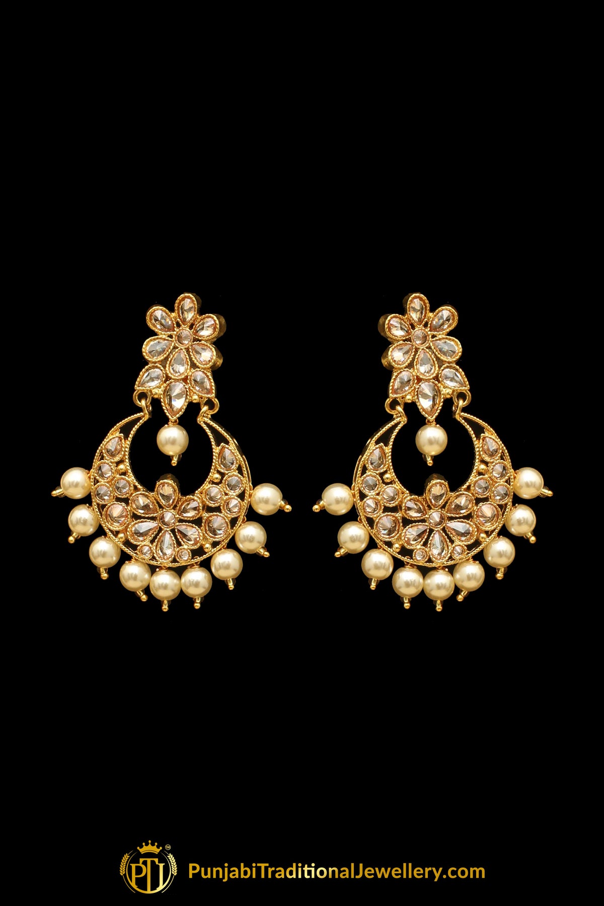 Pearl Champagne Stone Necklace Set By Punjabi Taditional Jewellery